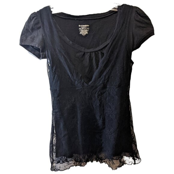 Vintage Y2K Black Lace Layered T-Shirt Cap Sleeve Whimsigoth Fairy Grunge XS - Picture 9 of 10